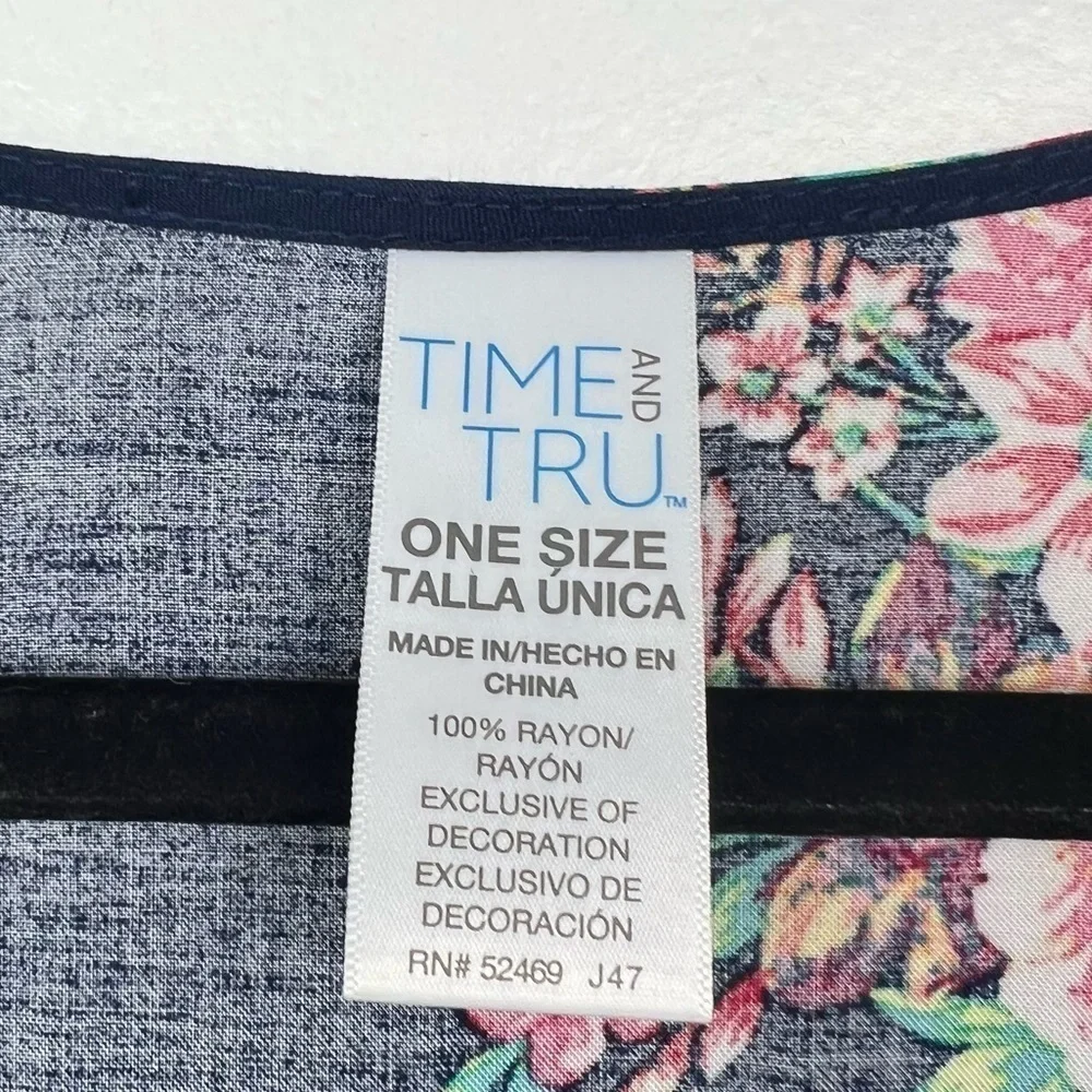 Time and Tru Blue Floral Hi Low Swim Cover Up One Size